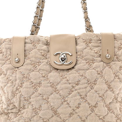 Chanel Canvas Quilted Tweed Stitch Bubble Shopping Tote Beige 8 of 10