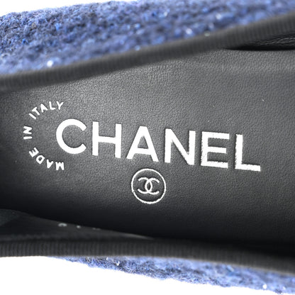 Chanel Tweed Lambskin Cap Toe Ballerina Flats 41 Navy Blue Black 7 of 8