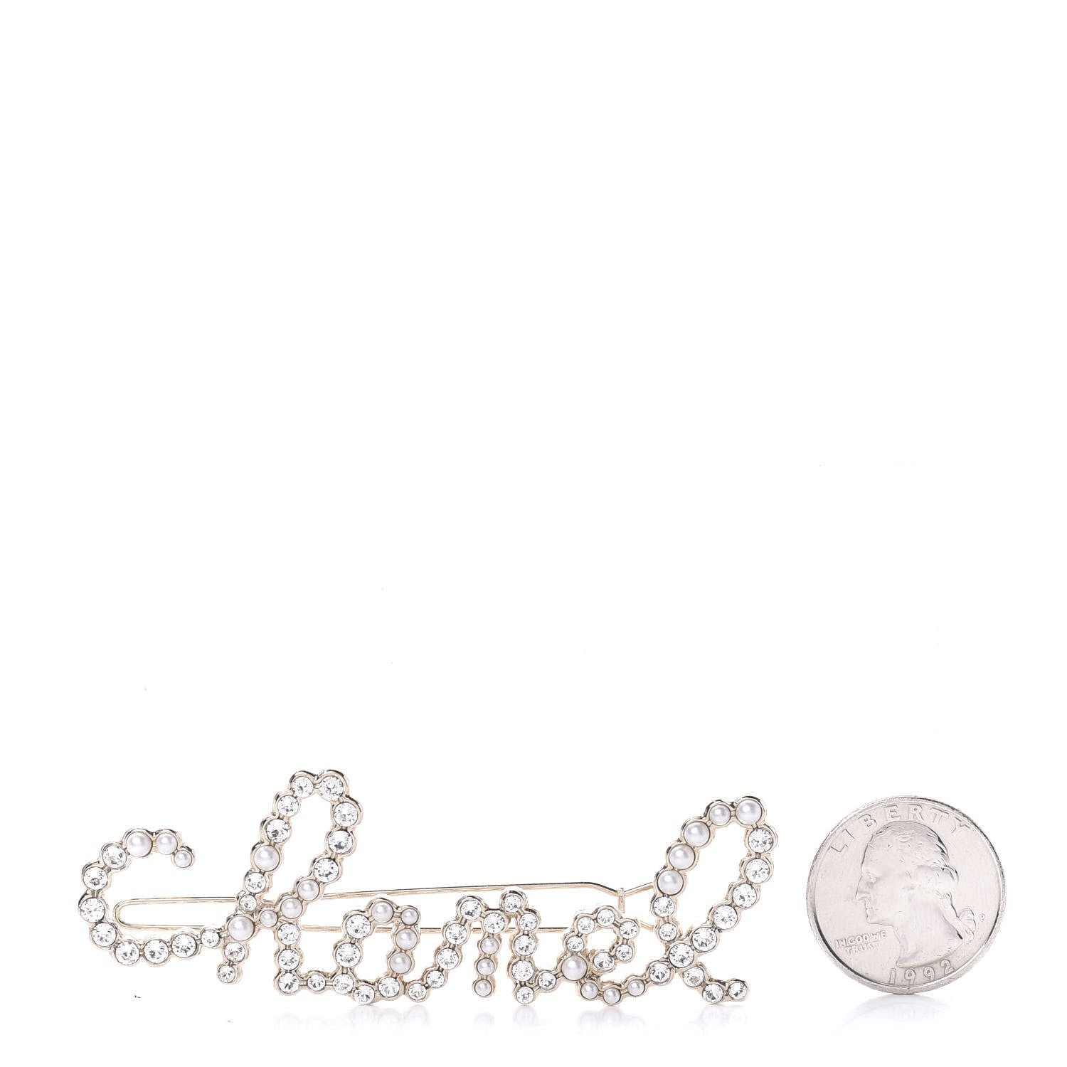 Chanel Metal Glass Swirling Pearls Hair Clip Gold 2 of 3
