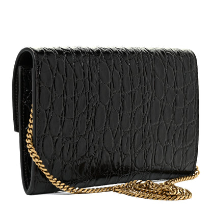 Saint Laurent Calfskin Crocodile Embossed Monogram Uptown Chain Wallet Fondente 4 of 13