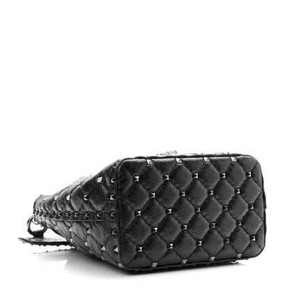 Valentino Garavani Craquele Nappa Small Rockstud Spike Bucket Bag Black 4 of 9