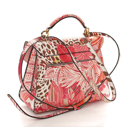 Salvatore Ferragamo Calfskin Plant Print Margot Top Handle Satchel New White 3 of 8