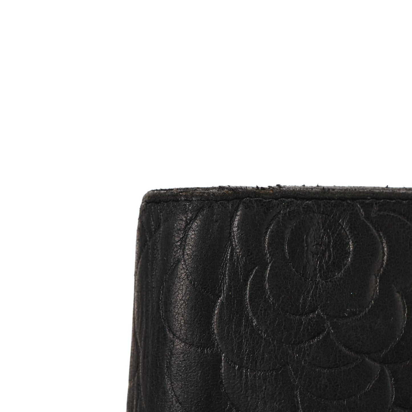Lambskin Camellia Embossed Yen Wallet Black
