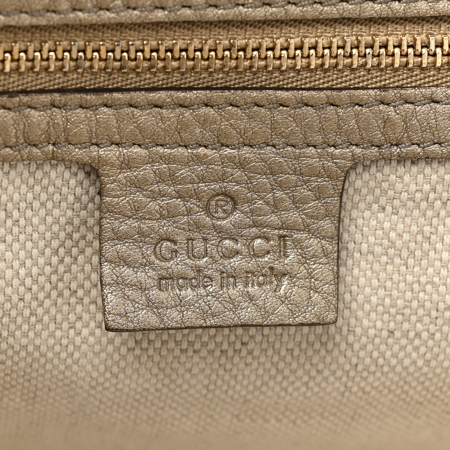 Gucci Metallic Pebbled Calfskin Large Soho Shoulder Bag Golden Beige 6 of 13