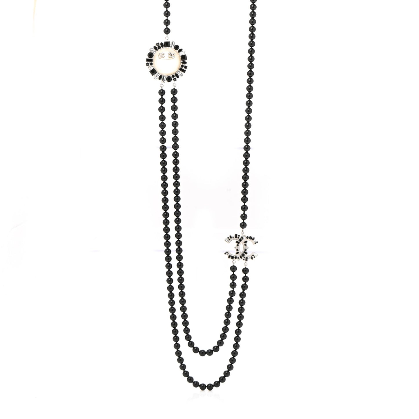 Bead Crystal Multi Strand CC Smiley Emoji Necklace Silver Black