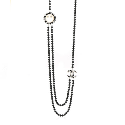 Chanel Bead Crystal Multi Strand CC Smiley Emoji Necklace Silver Black 1 of 6