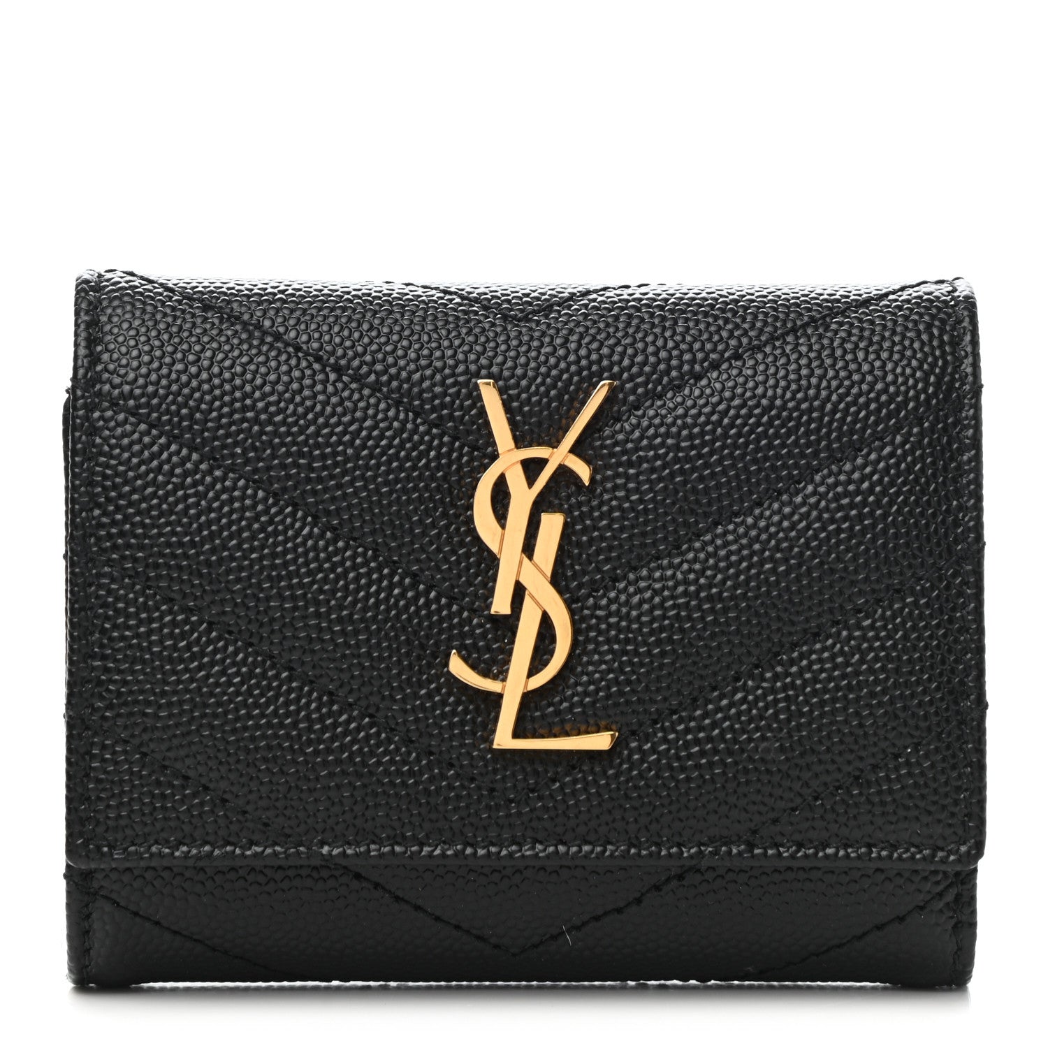 Saint Laurent Grain De Poudre Matelasse Cassandre Monogram Slim Key Case Black 1 of 7