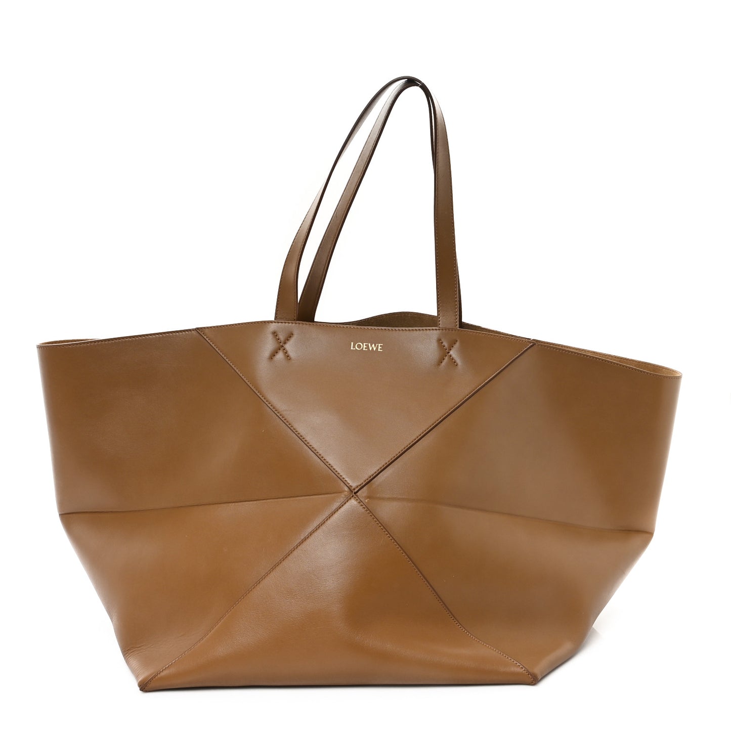 Shiny Calfskin XXL Puzzle Fold Shoulder Bag Oak