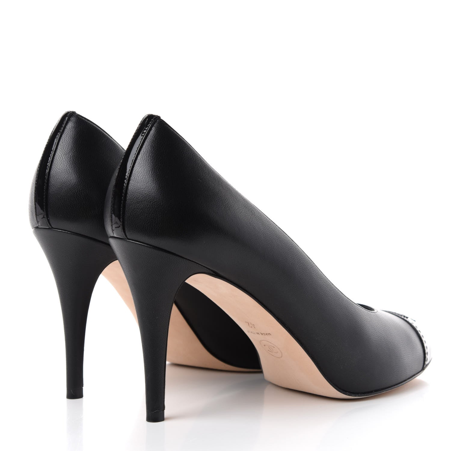 Chanel Lambskin Calfskin Patent Cap Toe CC Pumps 42 Black 4 of 11