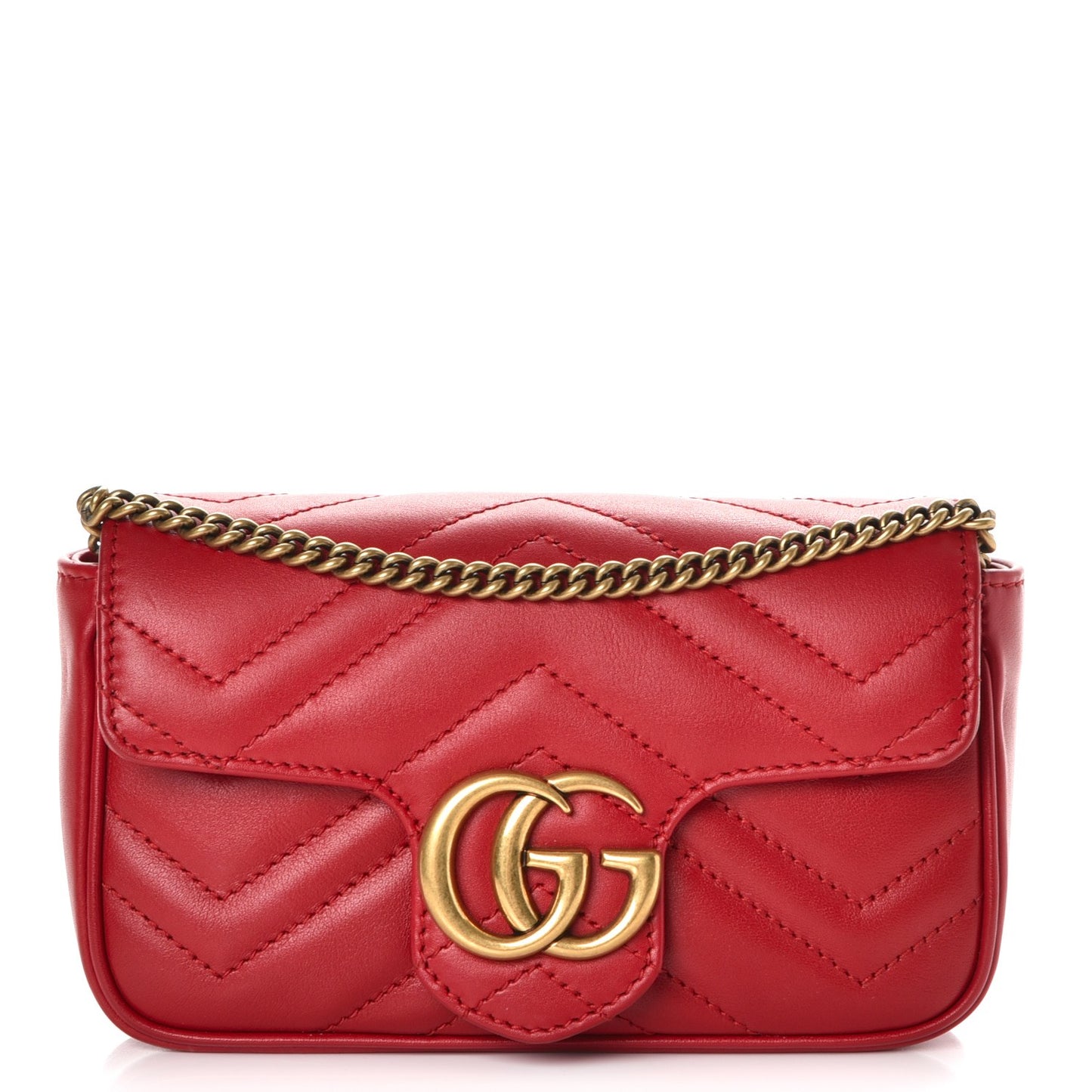 Calfskin Matelasse Super Mini GG Marmont Shoulder Bag Hibiscus Red