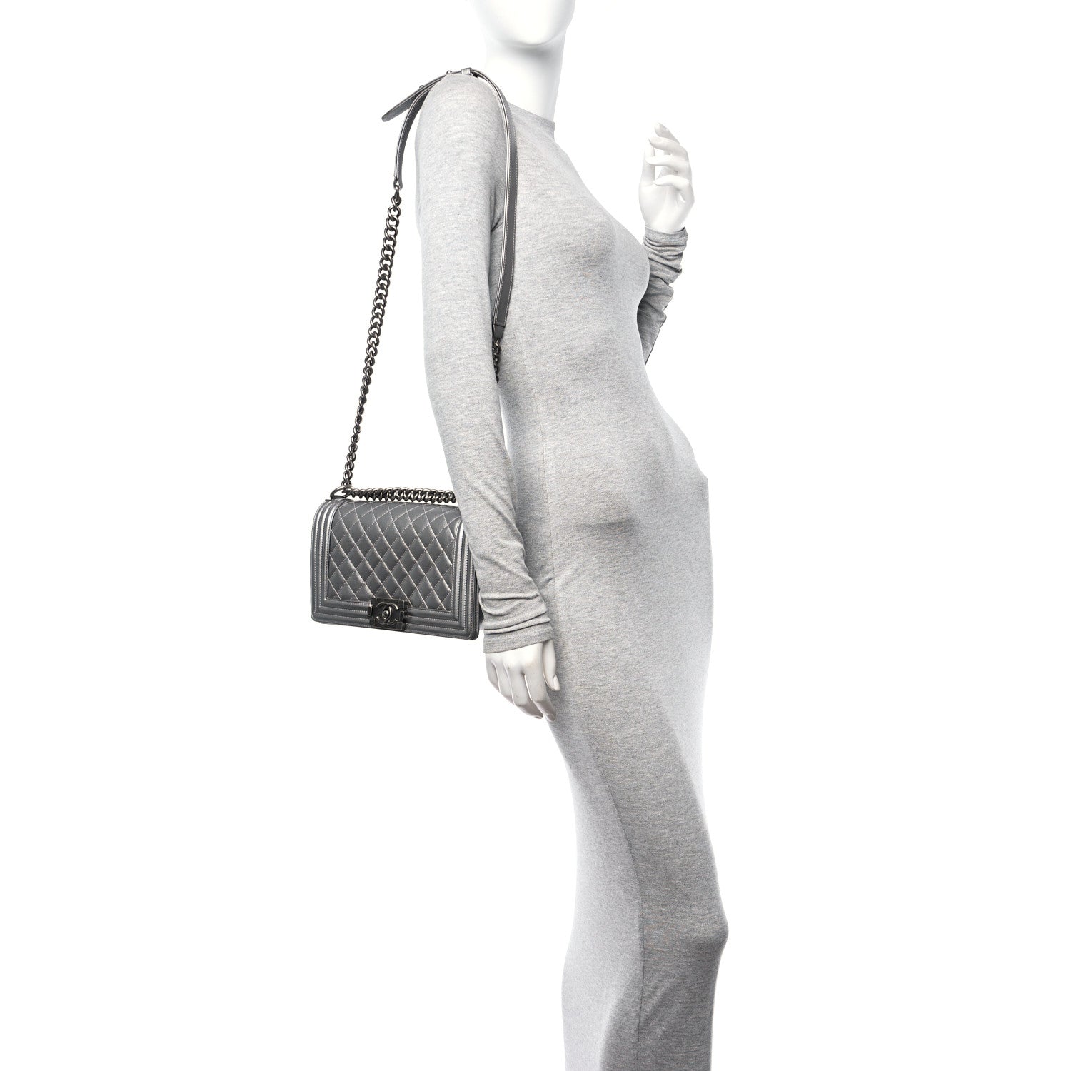Chanel Metallic Caviar Quilted Medium Boy Flap Silver 2 of 11