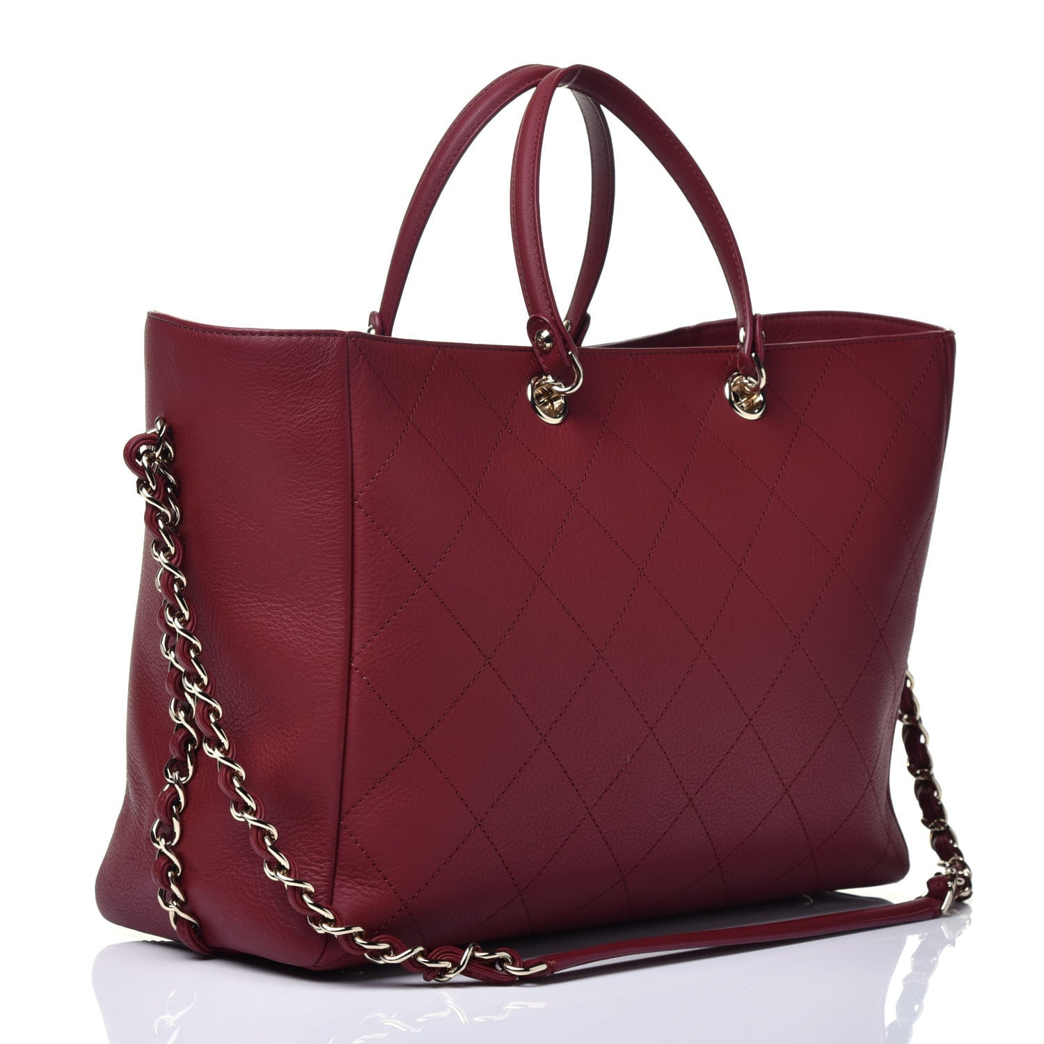 Chanel Bullskin Stitched Medium Shopping Bag Burgundy 4 of 10