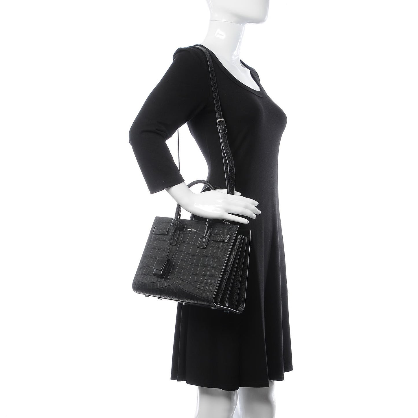 Calfskin Crocodile Embossed Baby Sac De Jour Black