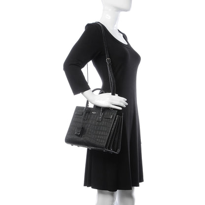 Saint Laurent Calfskin Crocodile Embossed Baby Sac De Jour Black 2 of 9