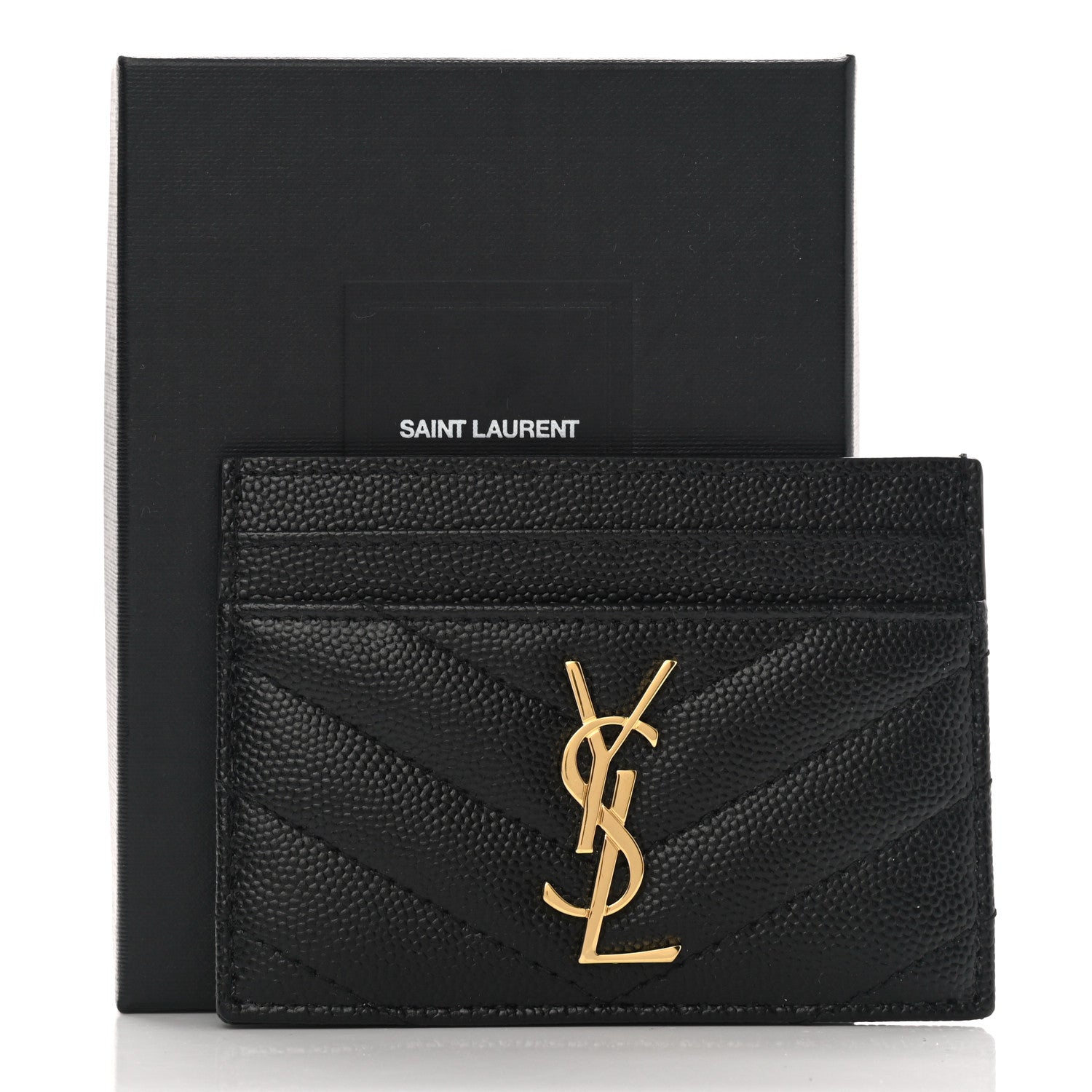 Saint Laurent Grain De Poudre Matelasse Chevron Monogram Credit Card Case Black 8 of 8