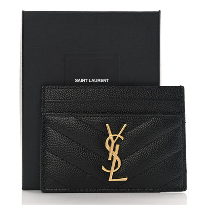 Saint Laurent Grain De Poudre Matelasse Chevron Monogram Credit Card Case Black 8 of 8