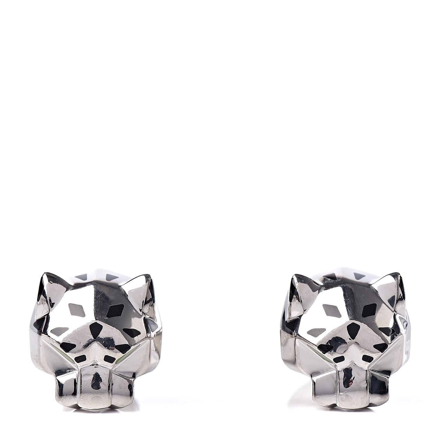 Cartier Sterling Silver Green Jade Lacquer Panther-Head Decor Cufflinks 3 of 8