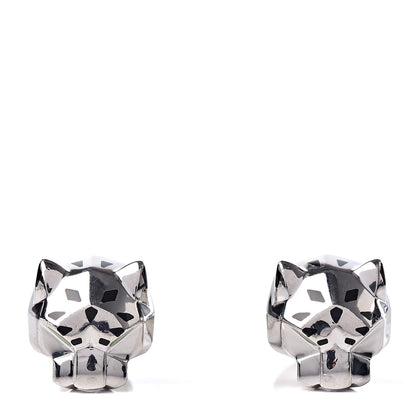 Cartier Sterling Silver Green Jade Lacquer Panther-Head Decor Cufflinks 3 of 8