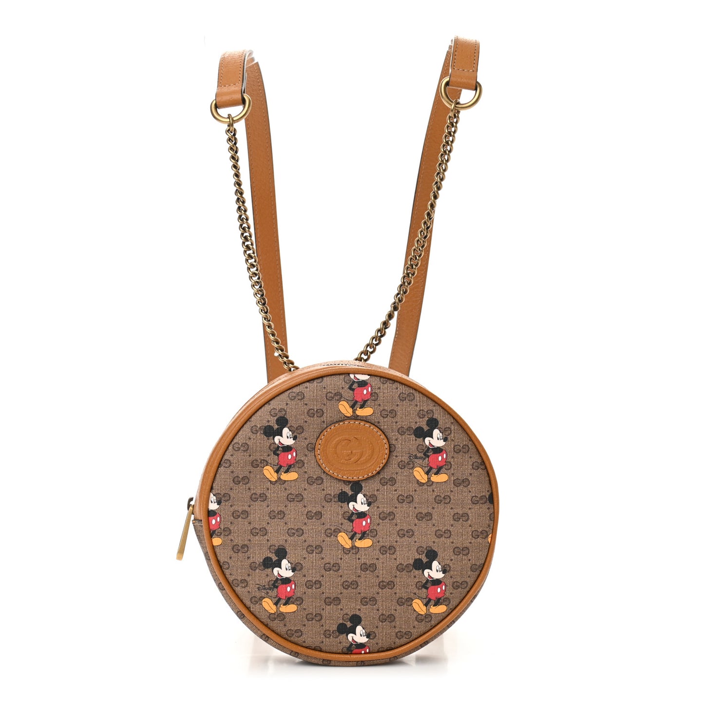 X DISNEY Mini Vintage GG Supreme Monogram Mickey Mouse Round Backpack Beige Vintage Sun Oil