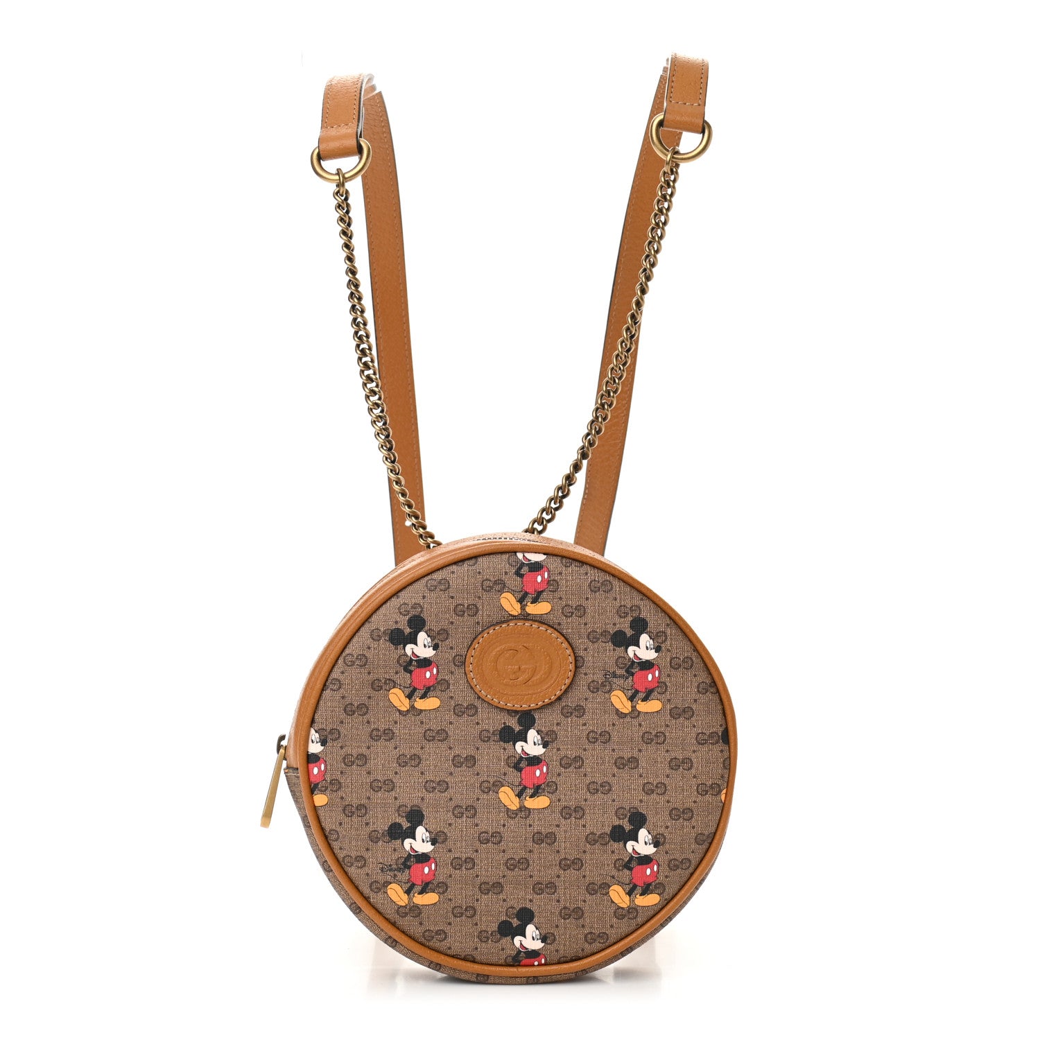 Gucci X DISNEY Mini Vintage GG Supreme Monogram Mickey Mouse Round Backpack Beige Vintage Sun Oil 1 of 9