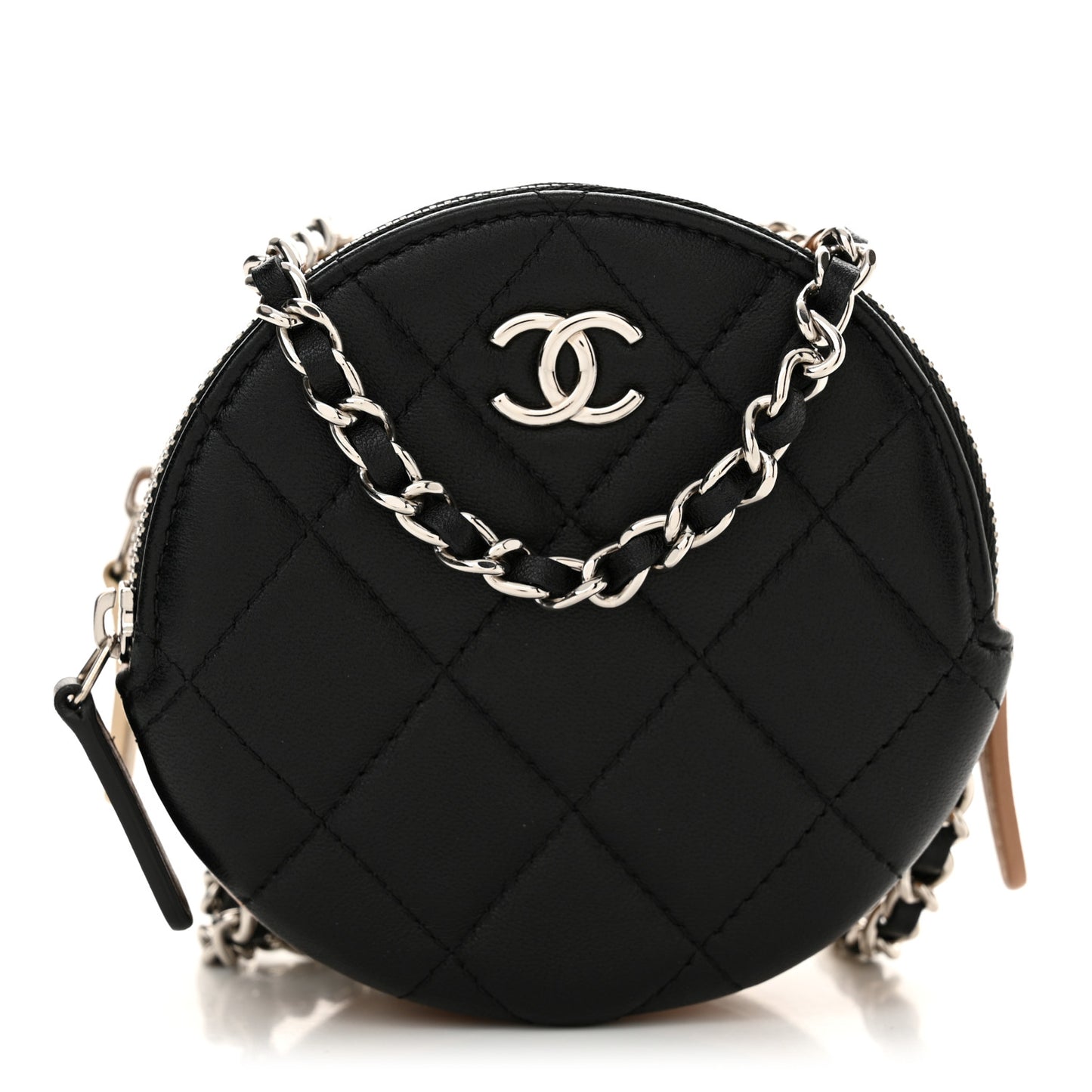 Lambskin Quilted Round Clutch With Multicolor  Black Beige Gold White