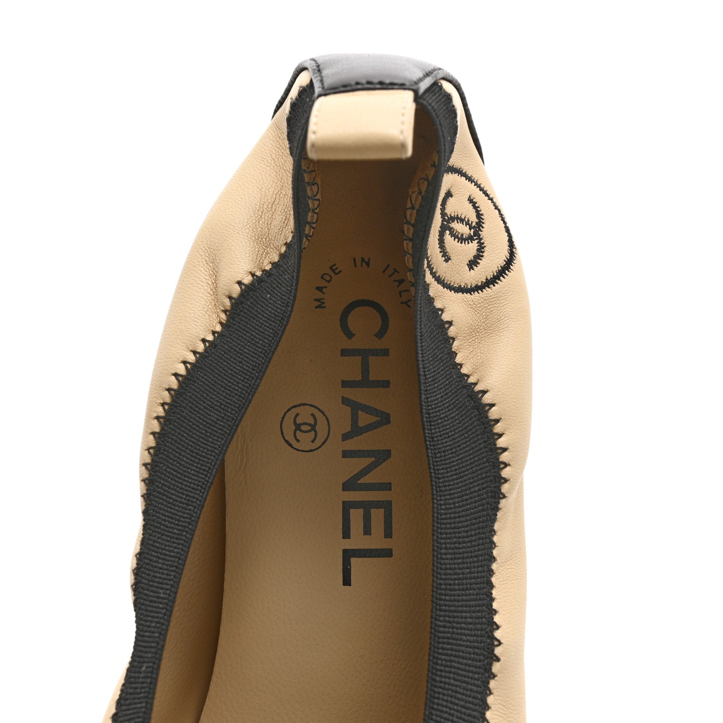 Lambskin CC Elastic Stretch Pumps 37.5 Beige Black