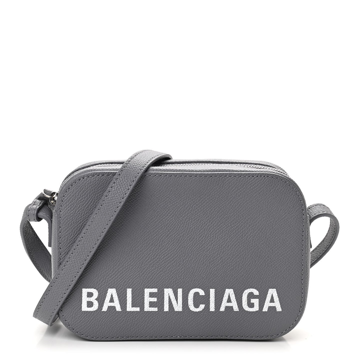 Grained Calfskin Logo XS Ville Camera Bag Gris Perle Fonce White
