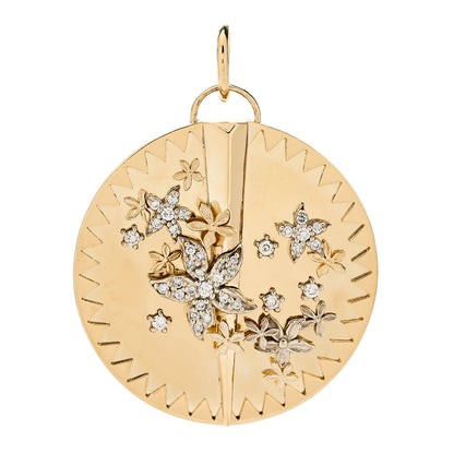 Foundrae 18K Yellow White Gold Diamond Large Blossoms Resilience Medallion Pendant 1 of 4