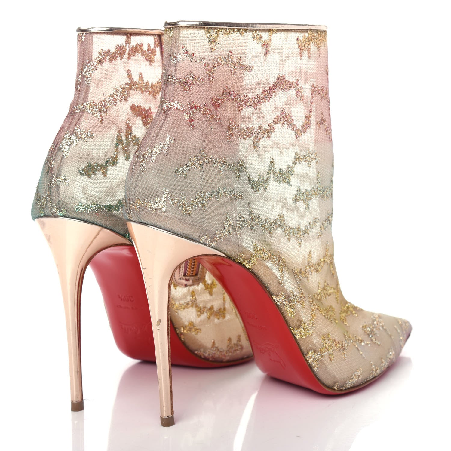 Christian Louboutin Rete Tulle Nancy Bootie 100 Ankle Boots 39.5 Multicolor Blush 4 of 11