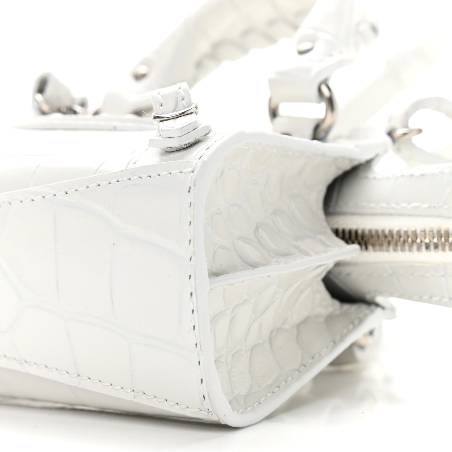 Extra Supple Calfskin Crocodile Embossed Neo Classic Silver Hardware Super Nano City Crossbody White