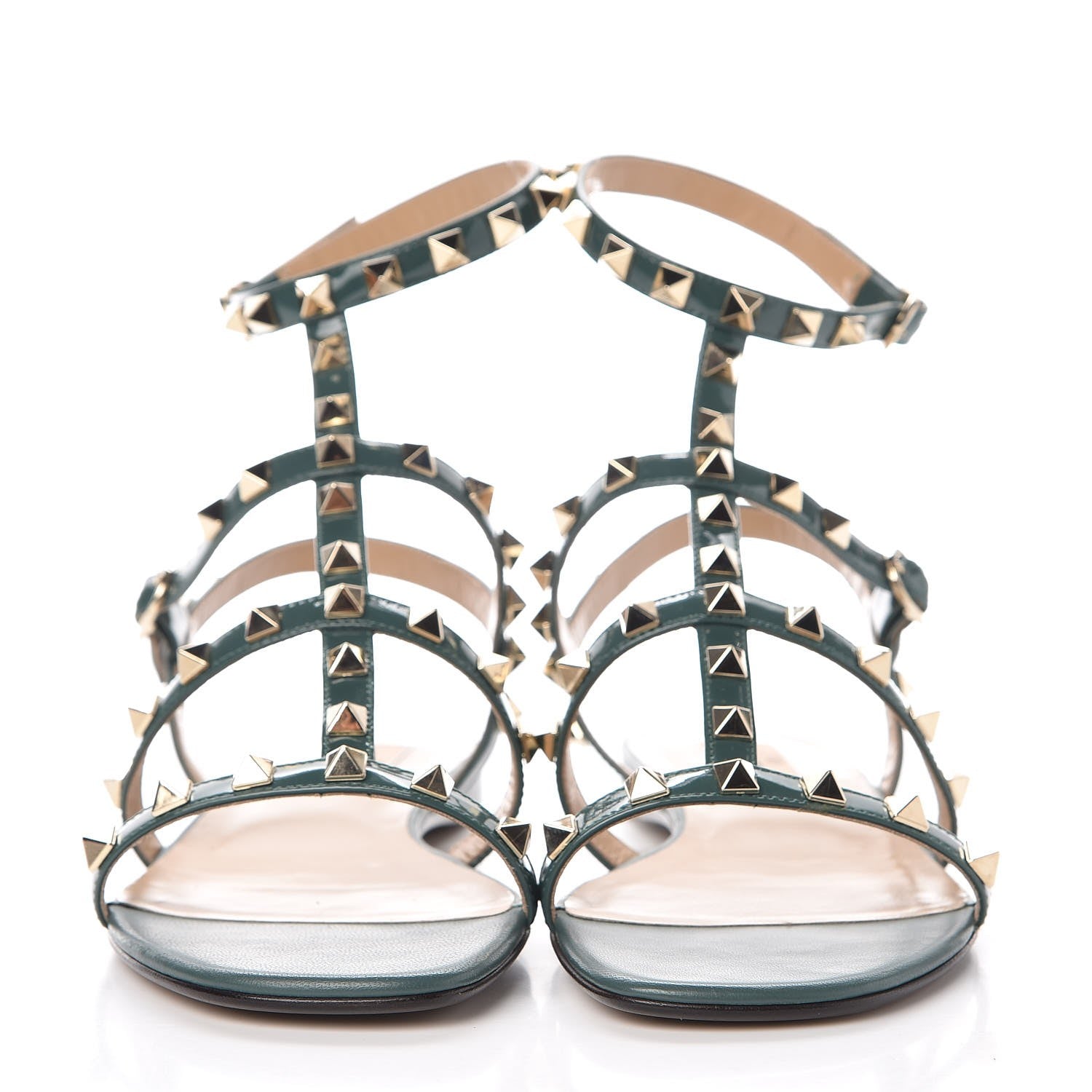 Valentino Garavani Patent Rockstud Gladiator Flat Sandals 37.5 Giada 2 of 8