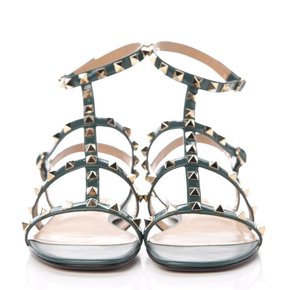 Valentino Garavani Patent Rockstud Gladiator Flat Sandals 37.5 Giada 2 of 8