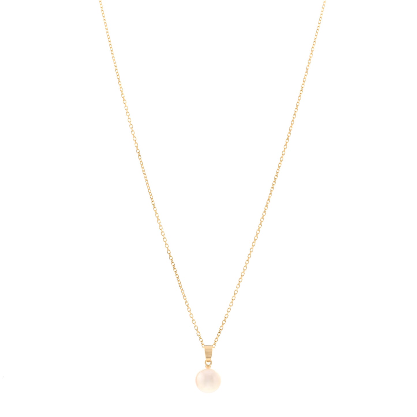 18K Yellow Gold 8mm Akoya Cultured Pearl Drop Pendant Necklace