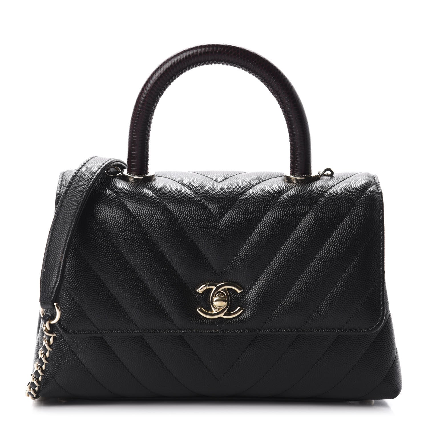 Chanel Caviar Lizard Chevron Quilted Mini Coco Handle Flap Black 1 of 17