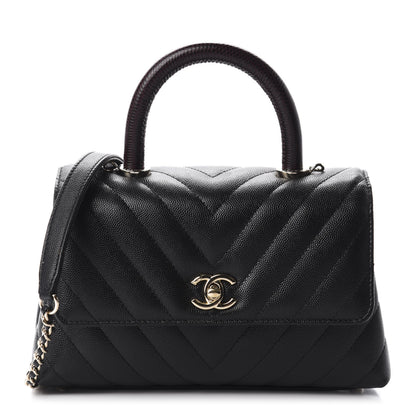 Chanel Caviar Lizard Chevron Quilted Mini Coco Handle Flap Black 1 of 17