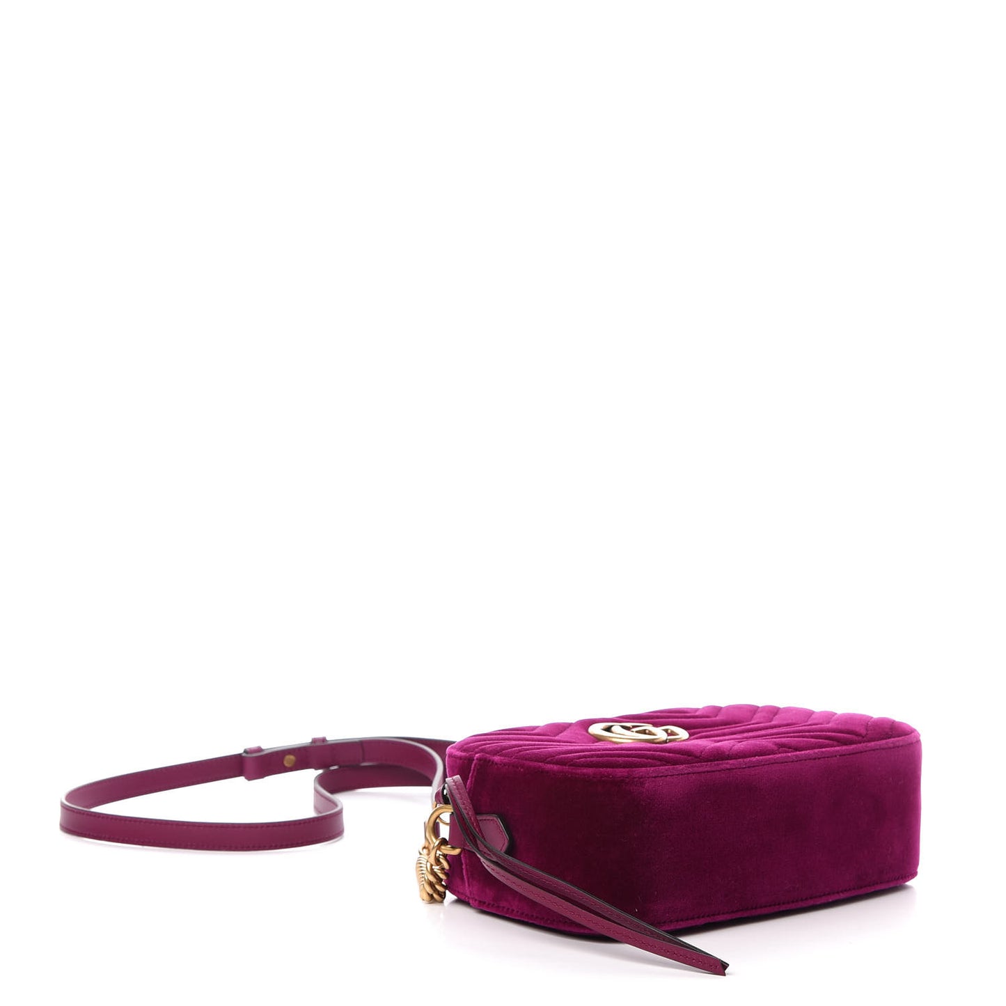 Velvet Matelasse Small GG Marmont Chain Shoulder Bag Fuchsia Violet Cyclamen
