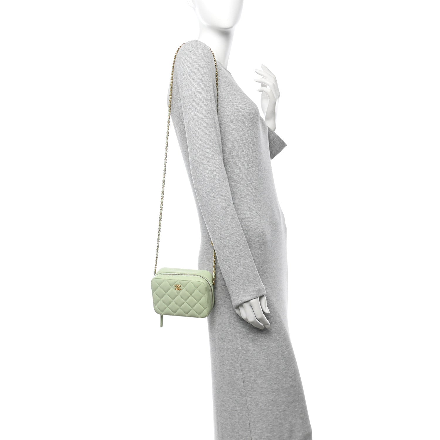 Chanel Lambskin Quilted CC Pearl Crush Camera Case Light Green 2 of 10