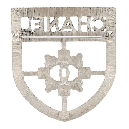 Chanel Swarovski Baguette Crystal CC Shield Brooch Silver 3 of 5