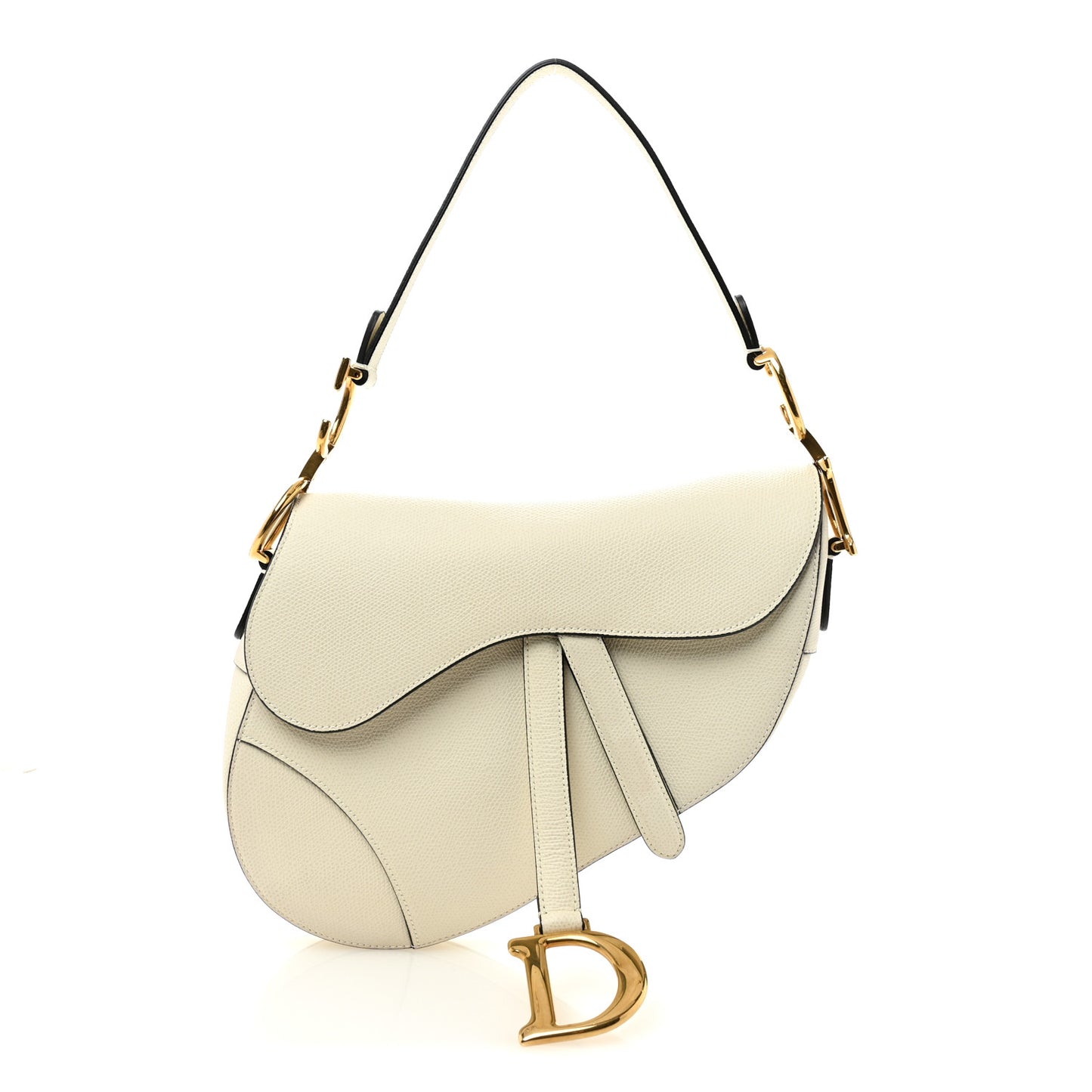 Grained Calfskin Saddle Bag White