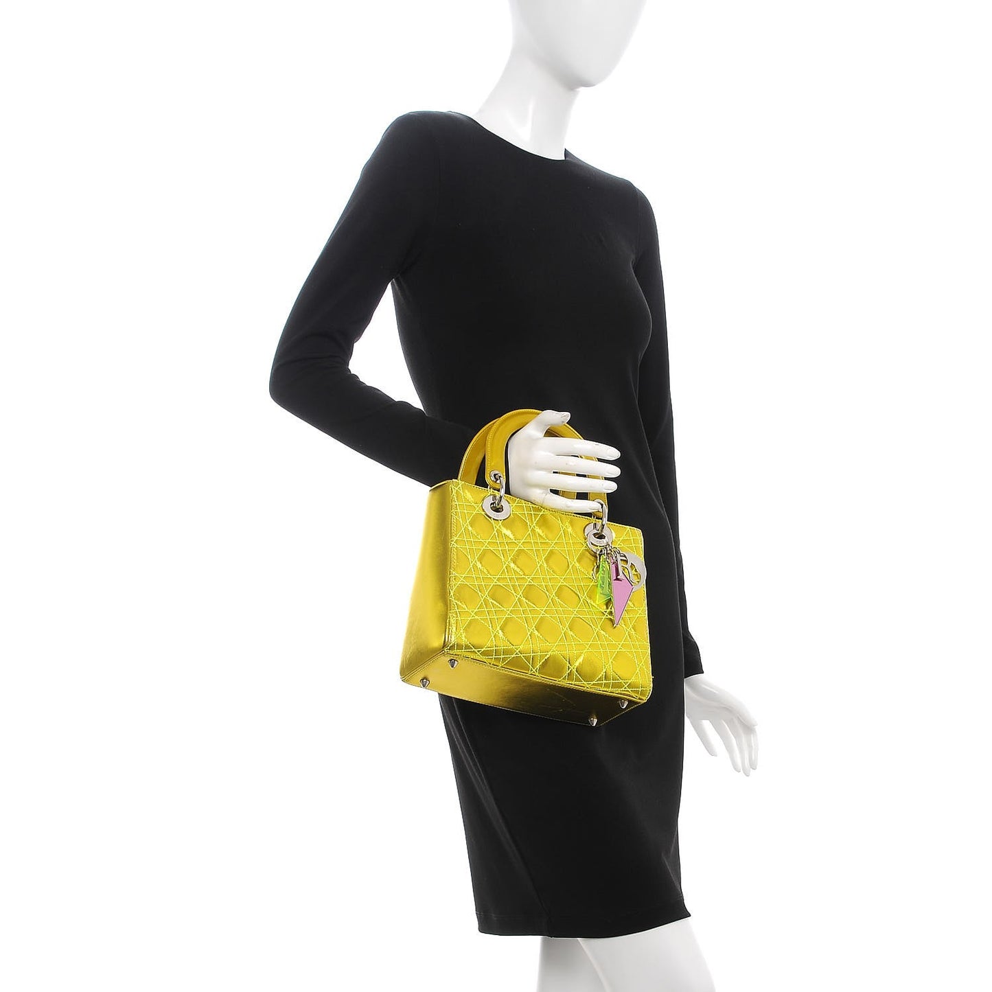 Metallic Lambskin Cannage Medium Anselm Reyle Lady Dior Yellow