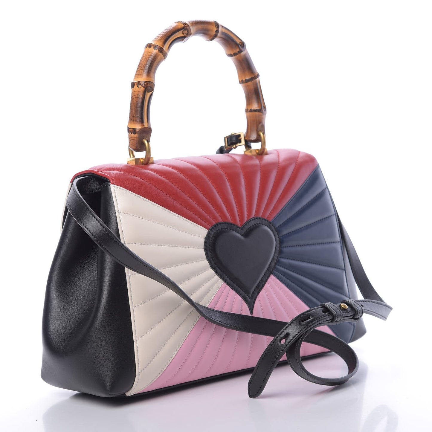 Calfskin Bamboo Trapuntata Queen Margaret Top Handle Bag Blue Agata Hibiscus Red Mystic White Sugar Pink