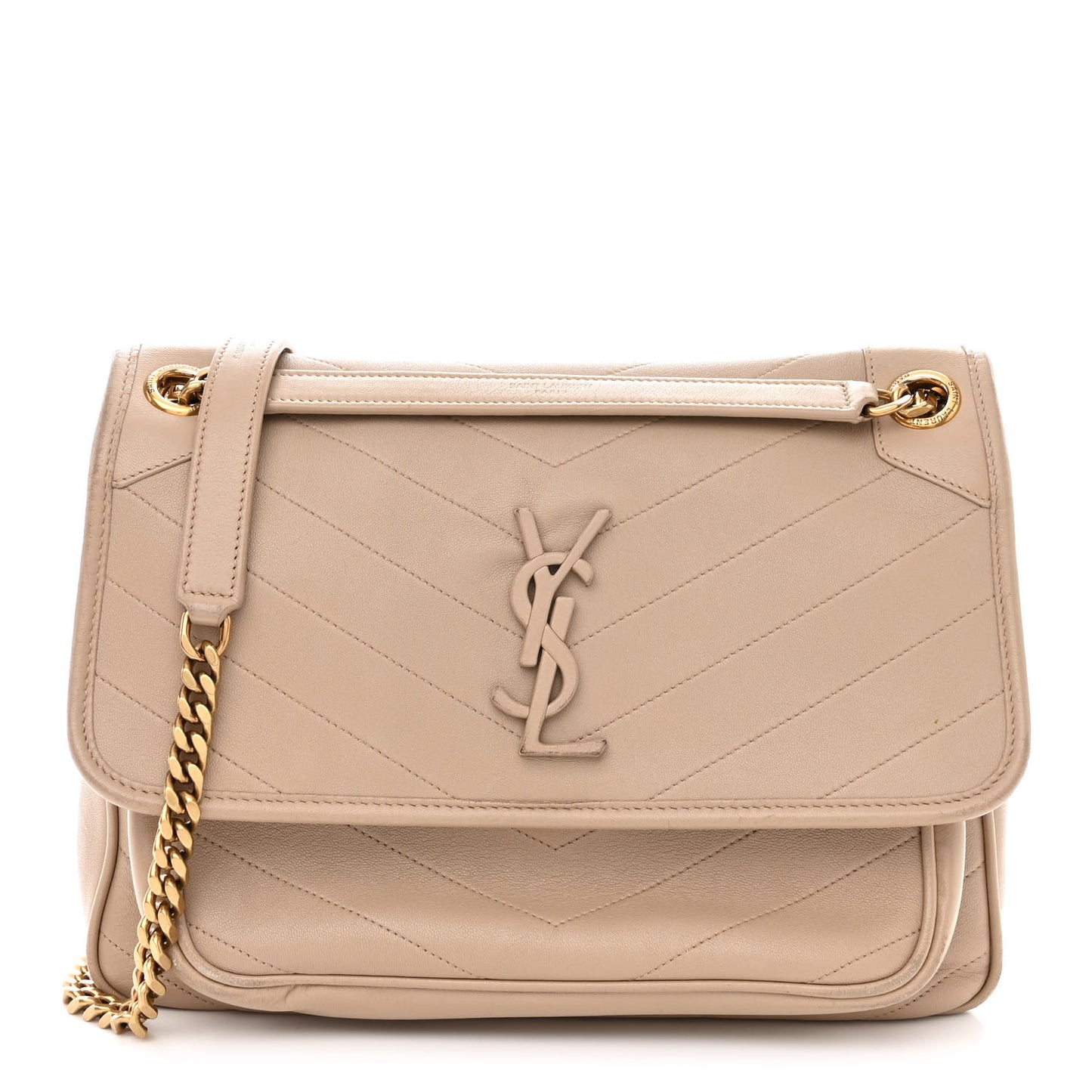 Lambskin Matelasse Monogram Medium Niki Chain Satchel Dark Beige