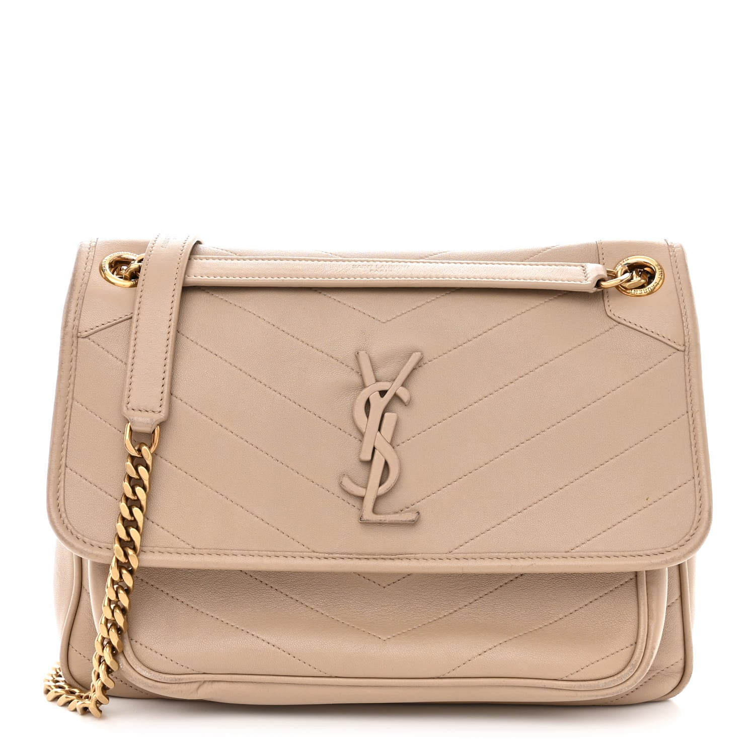 Saint Laurent Lambskin Matelasse Monogram Medium Niki Chain Satchel Dark Beige 1 of 12