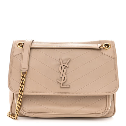 Saint Laurent Lambskin Matelasse Monogram Medium Niki Chain Satchel Dark Beige 1 of 12