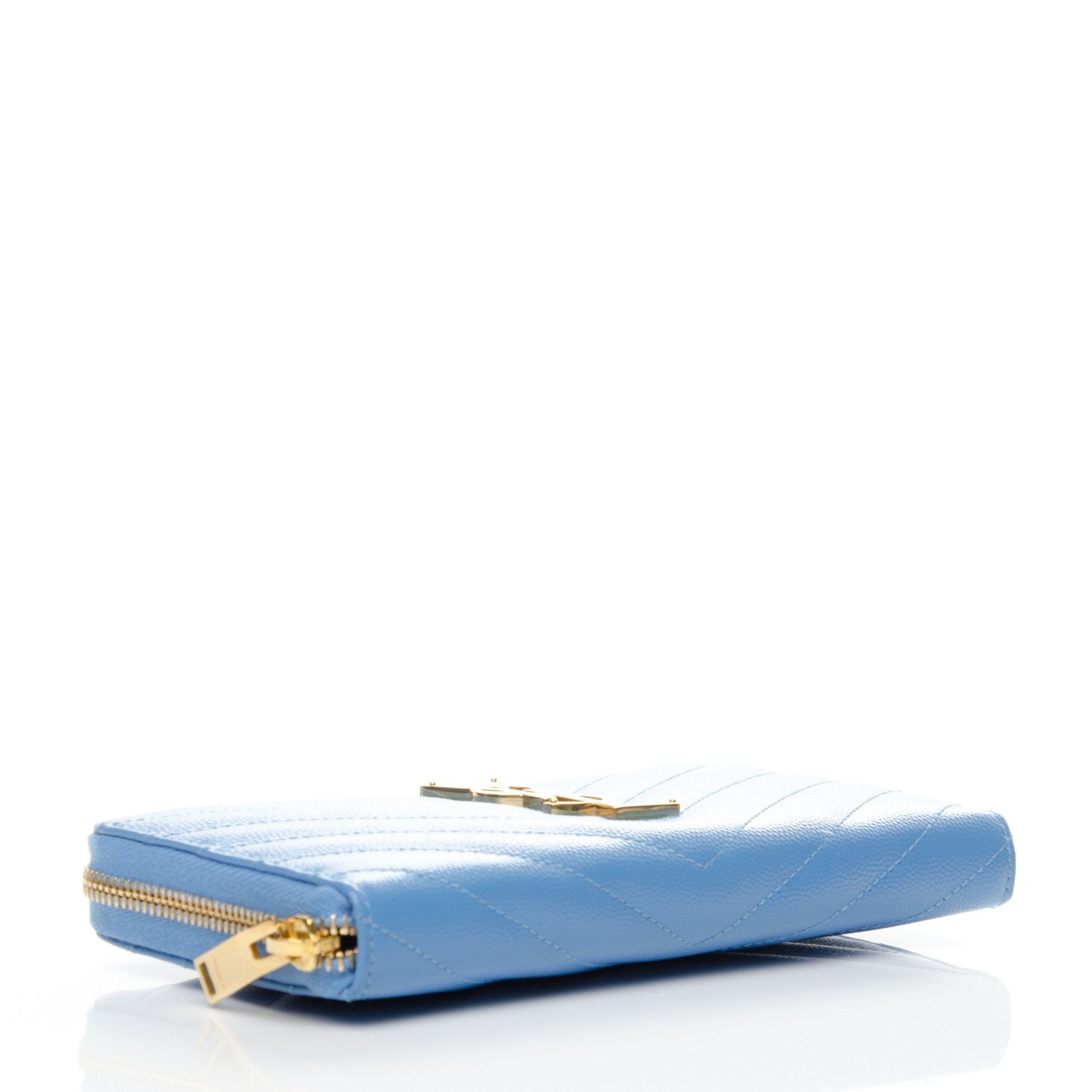 Saint Laurent Grain De Poudre Matelasse Chevron Monogram Zip Around Wallet Blue Clair 4 of 6