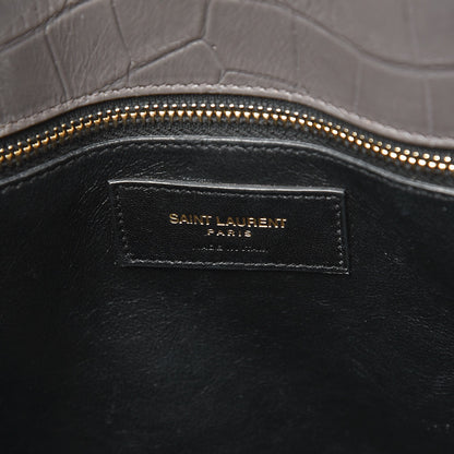 Saint Laurent Calfskin Crocodile Embossed Small Sac De Jour Earth 7 of 15