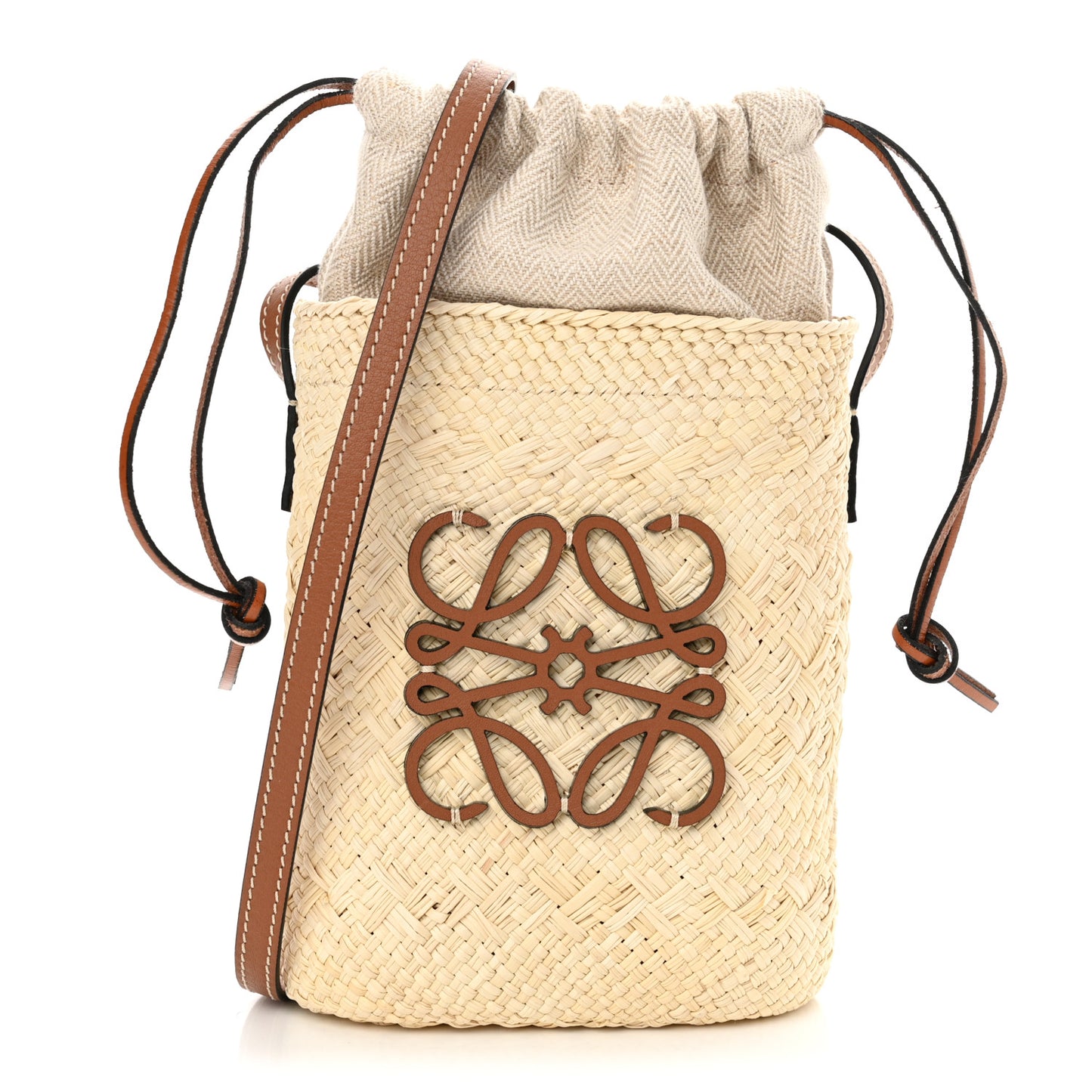 Calfskin Raffia Paulas Ibiza Square Bucket Bag Natural Tan