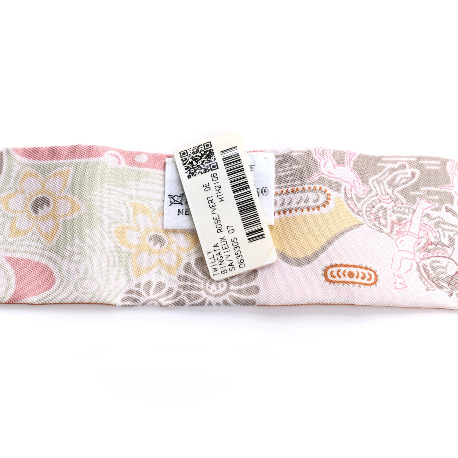 Hermes Silk Bingata Twilly Vieux Rose Vert De Eau 2 of 4