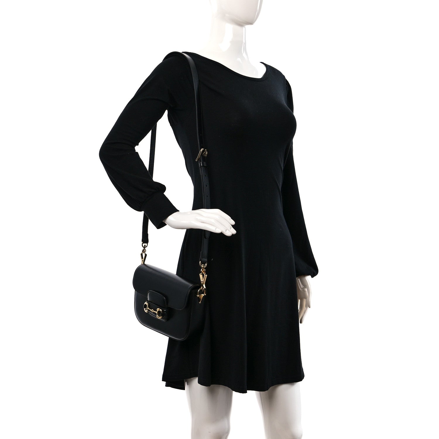 Gucci Azalea Calfskin Web Mini Horsebit 1955 Shoulder Bag Black 2 of 8