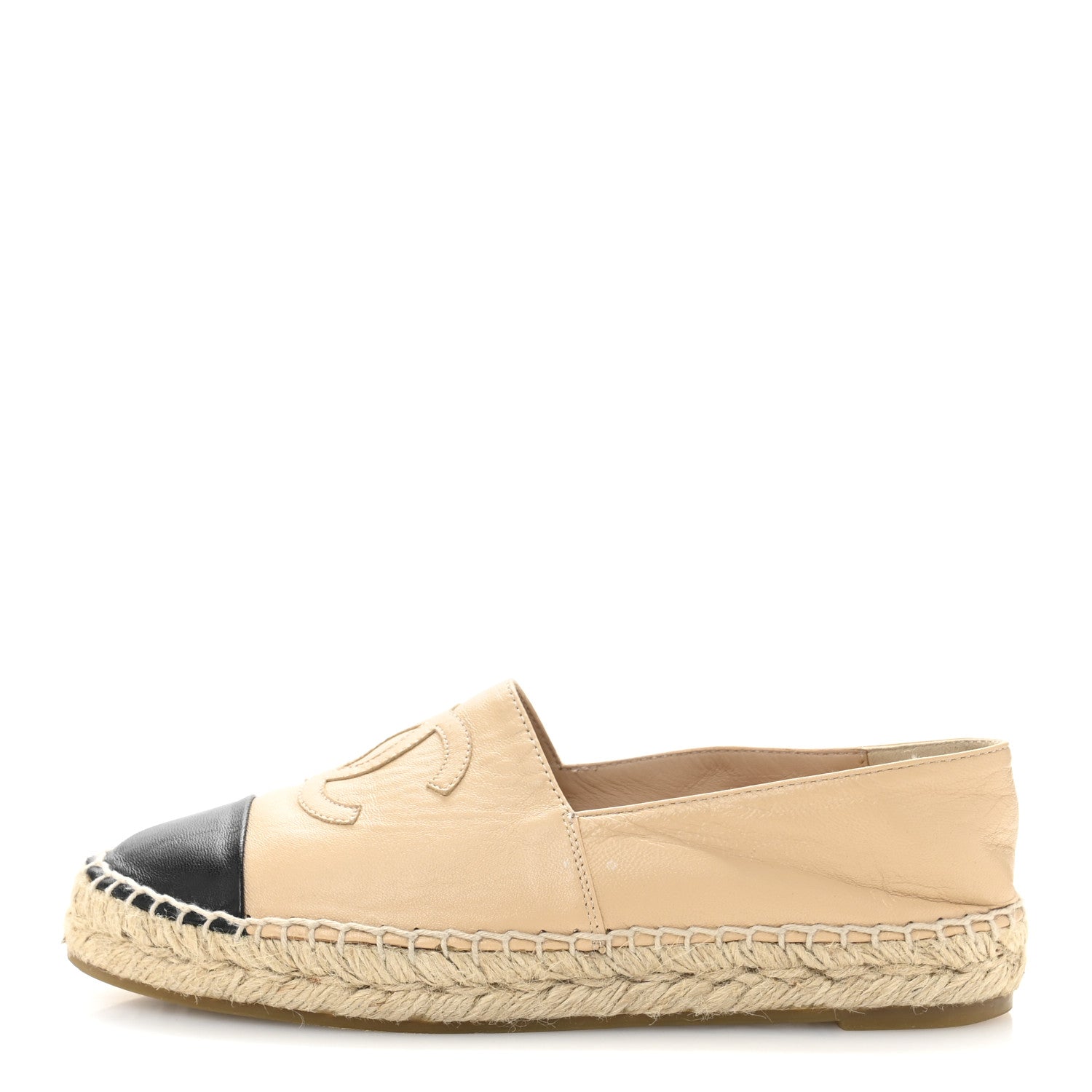 Chanel Lambskin CC Espadrilles 37 Beige Black 1 of 10